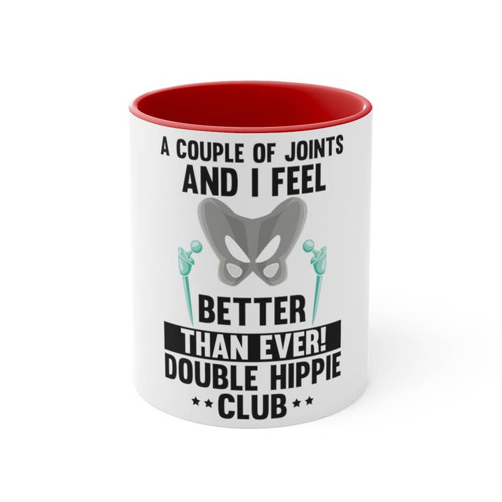 Tazza da caffè Accent da 11 once, colori esilaranti, articolazione del bacino, gambe, recupero chirurgico, guarigione, divertente operazione agli arti, recupero di lesioni da chirurgo per la vendita all'ingrosso da parte di Teegarb LLC