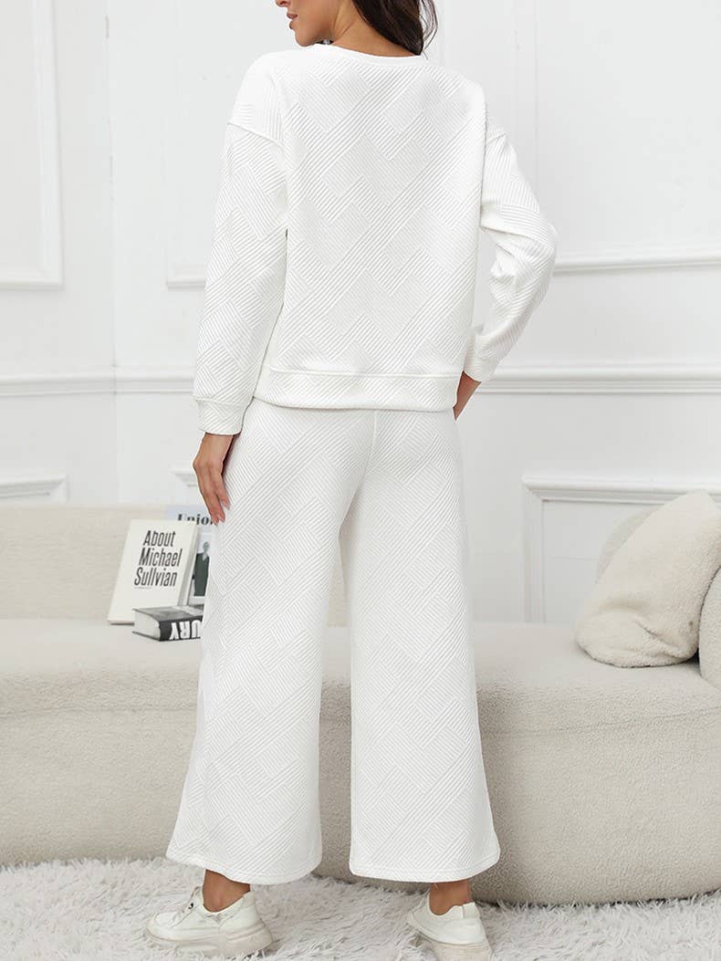 Rosa Clothing - Wholesale Lounge Set - Women's - Plain Textured Loose Slouchy Drawstring Lounge Set11