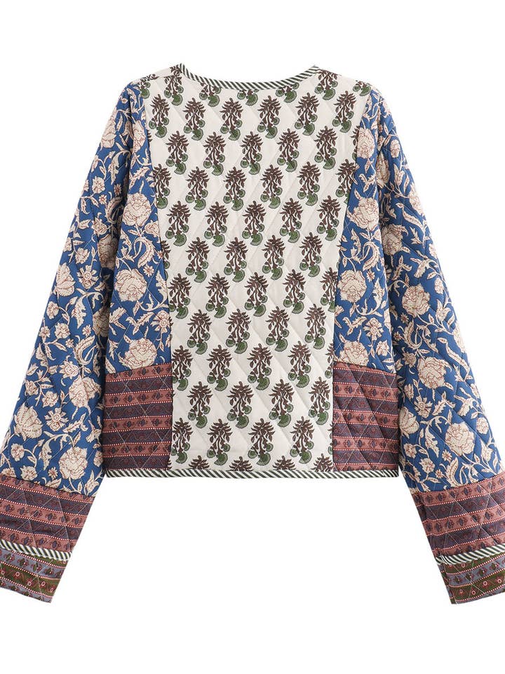 Cottagecore Floral Block V-neck Cropped Quilted jacket for wholesale on Faire