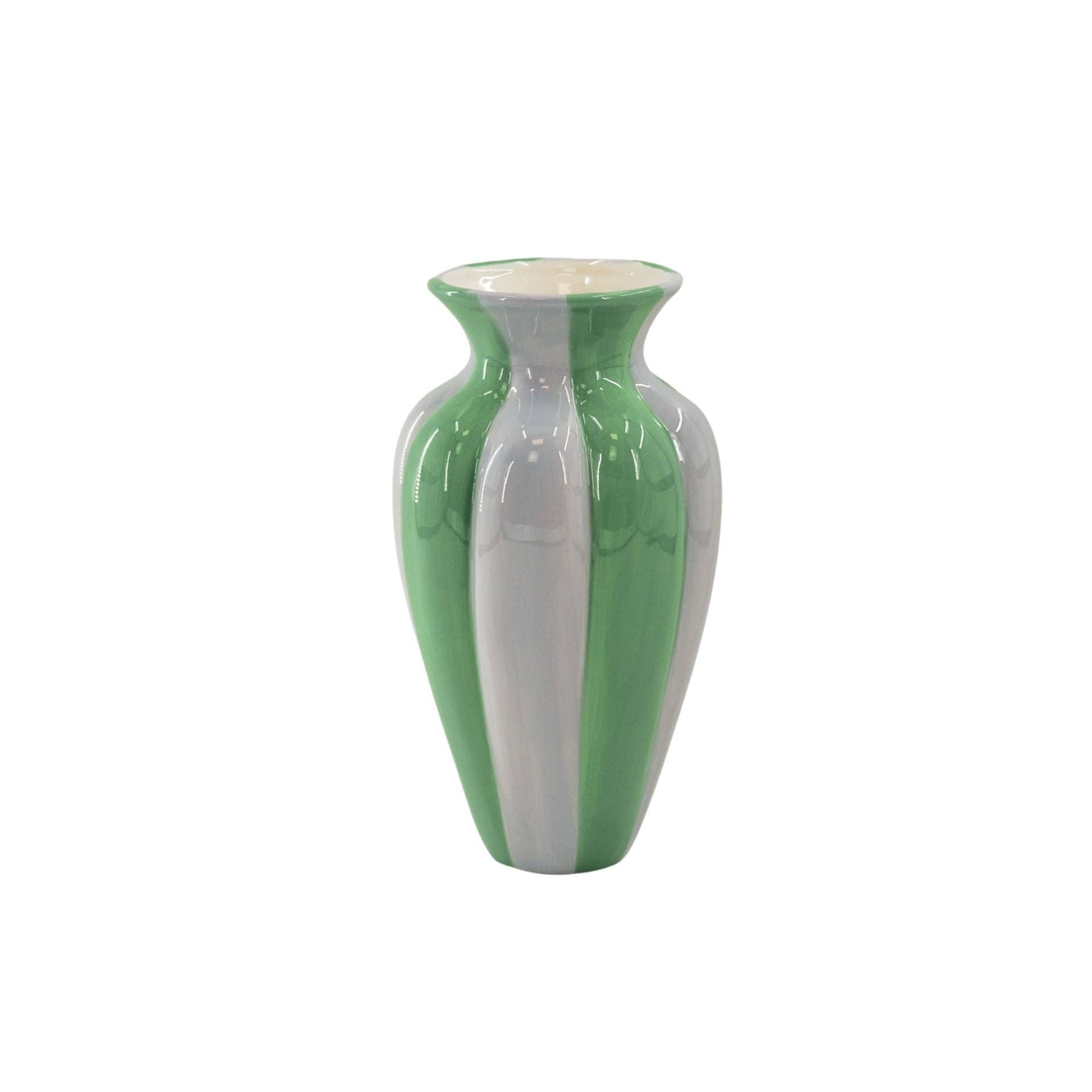 Housevitamin bv - Wholesale Vase - Flower Vase- Pleated Vase-Ceramic- Lilac/ Green- 16,5x16,5x29,5 cm