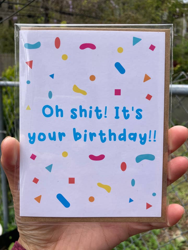 Konfetti fødselsdag lykønskningskort - Åh lort! Det er din fødselsdag! for engroshandel hos Jenn L Design