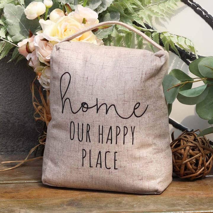 Decorative Weighted Fabric Door Stopper,Home Our Happy Place for wholesale by Paris Loft Inc