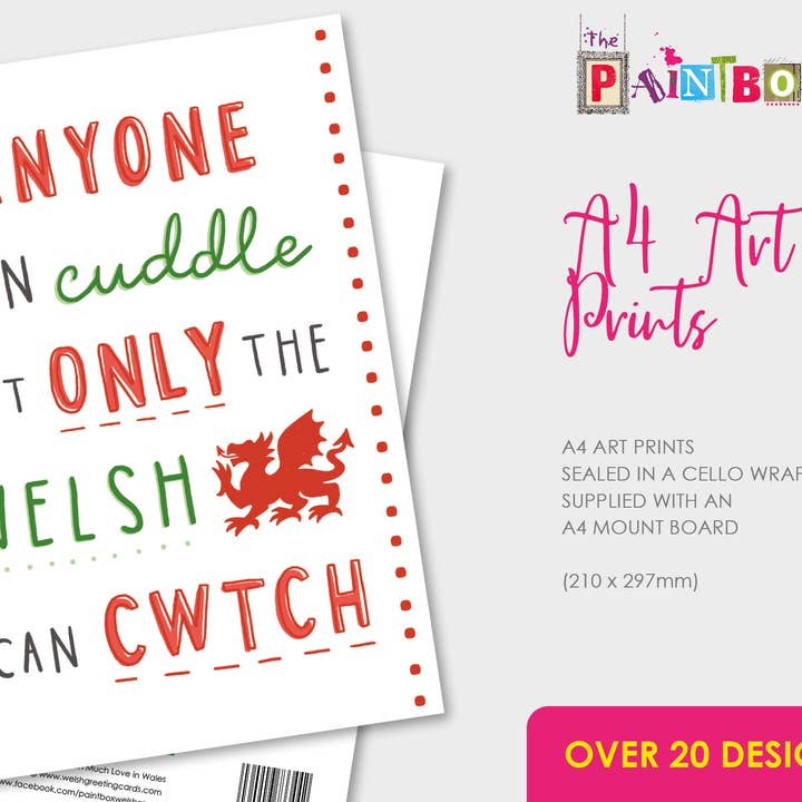 A4 Art Prints - Anyone can cuddle /Welsh cwtch - Welsh Gift for wholesale by The Paintbox