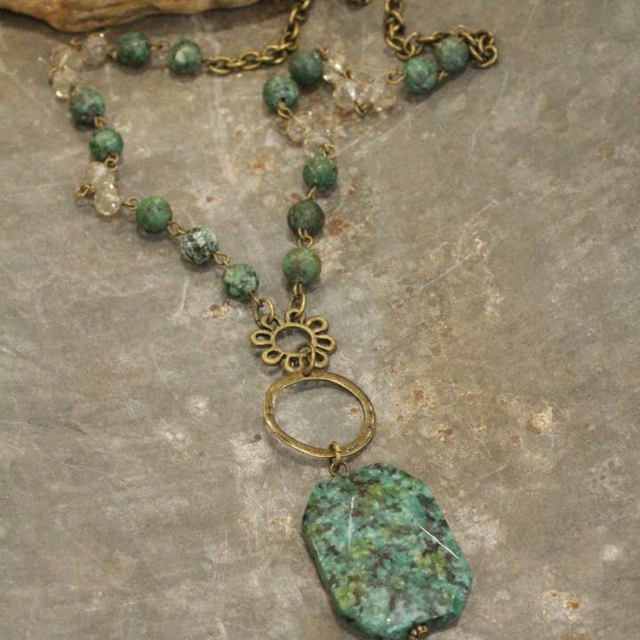 The Primitive Peddler, Inc. - Wholesale Pendant/Charm Necklace - Bohemian Jasper & Stone Drop Necklace