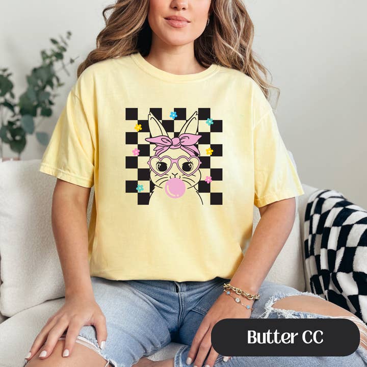 Rutig Söt Påskhare I Komfortfärg Grafisk T-shirt för wholesale av TOP T