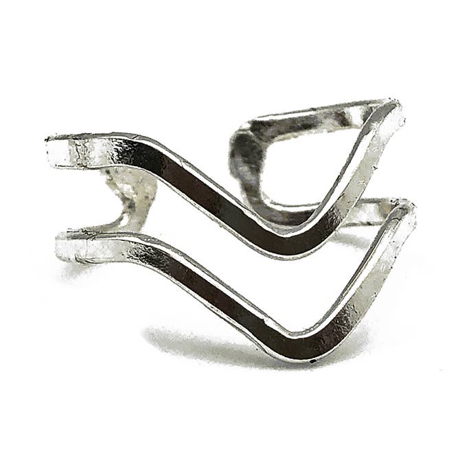 Silver Plated Adjustable Ring - Double Chevron for wholesale by Anju Jewelry