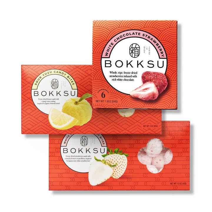 Trio de Délices de Bonbons Japonais : Fraise Blanche & Yuzu Acide pour la vente par Bokksu
