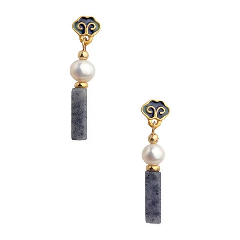 Otterware - Wholesale Dangle Earrings - Handmade Cloisonné Enamel Earrings: Pearl & Jasper, S9258