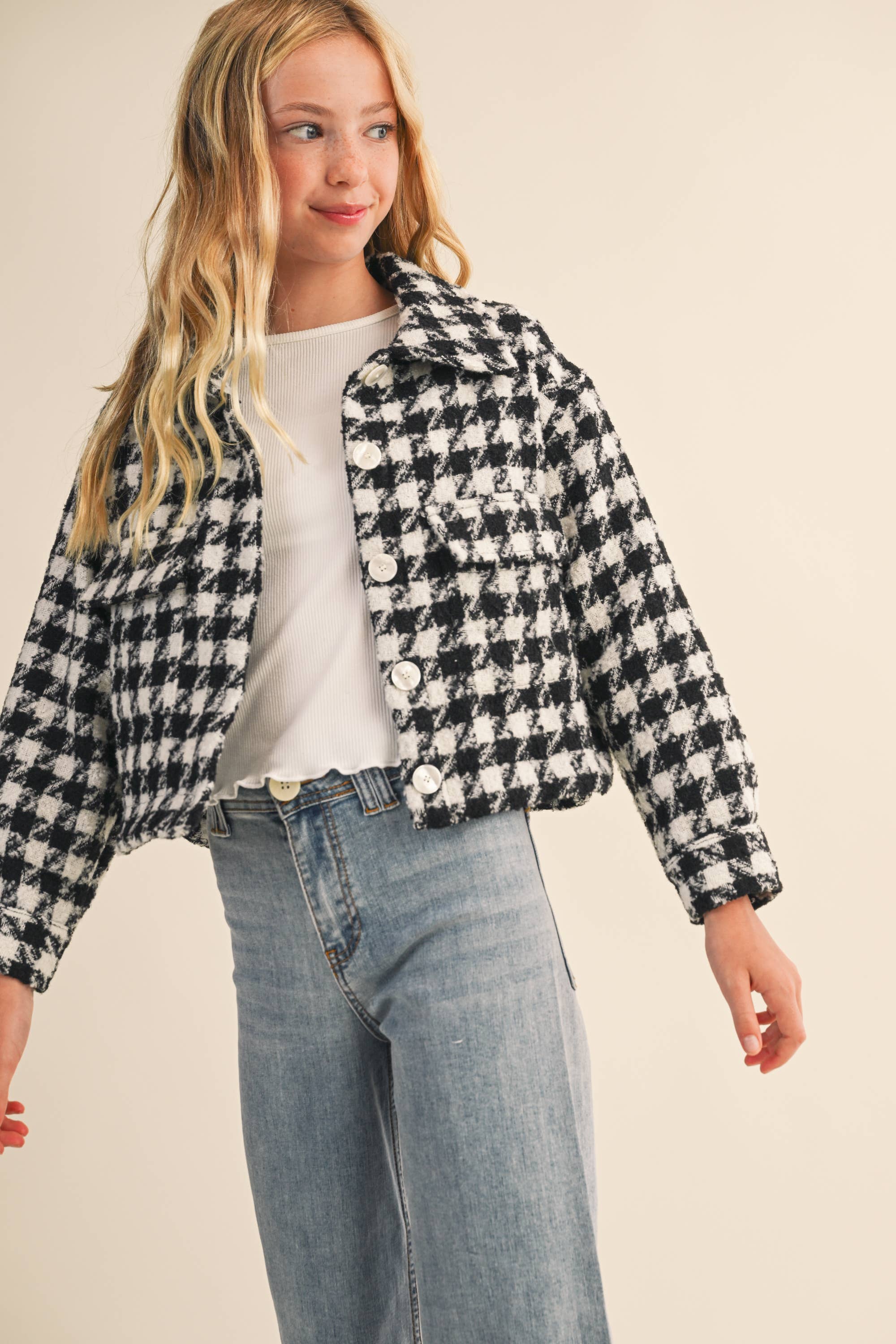 heart and arrow - Wholesale Jacket - Kids - TWEEN KIDS GIRLS Tweed Houndstooth Pattern Jacket (7-14)1