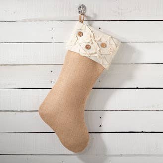Fennco Styles - Wholesale Holiday Stocking - Wood Button & Jute Design Christmas Stocking1
