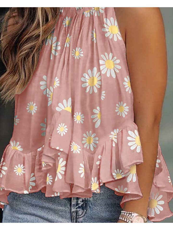 Queen Fashion - Wholesale Blouse - Women's - daisy print layered ruffles sleeveless top