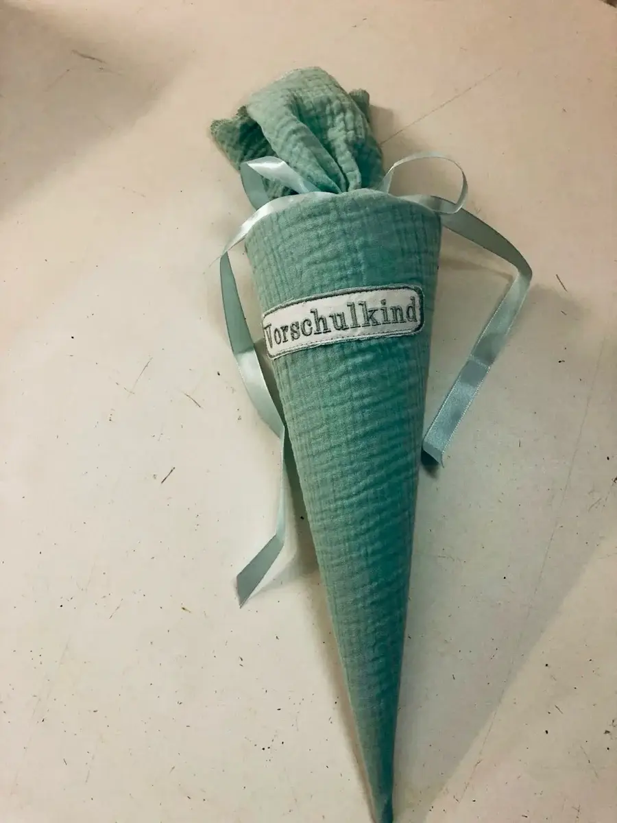Küstenfieber® – Großhandel Partygeschenk – Musselin Schultüte Mint – Handmade – 35 cm / Ø 12 cm oder 707