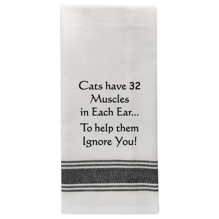 BB-C-54 White Kitchen Towel "Cats have 32 muscles..." for wholesale by Wild Hare Designs