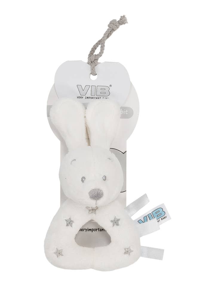 Hochet lapin en peluche « Lapin très important » Blanc pour la vente par Very Important Baby®