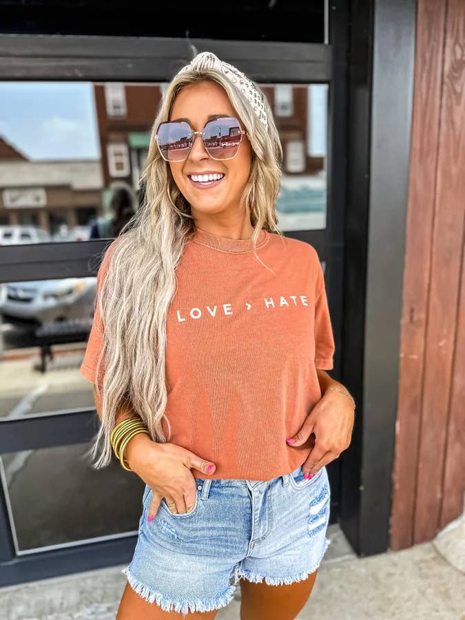 Love is Greater Than Hate Puff Letter Graphic Tee for wholesale by birdie