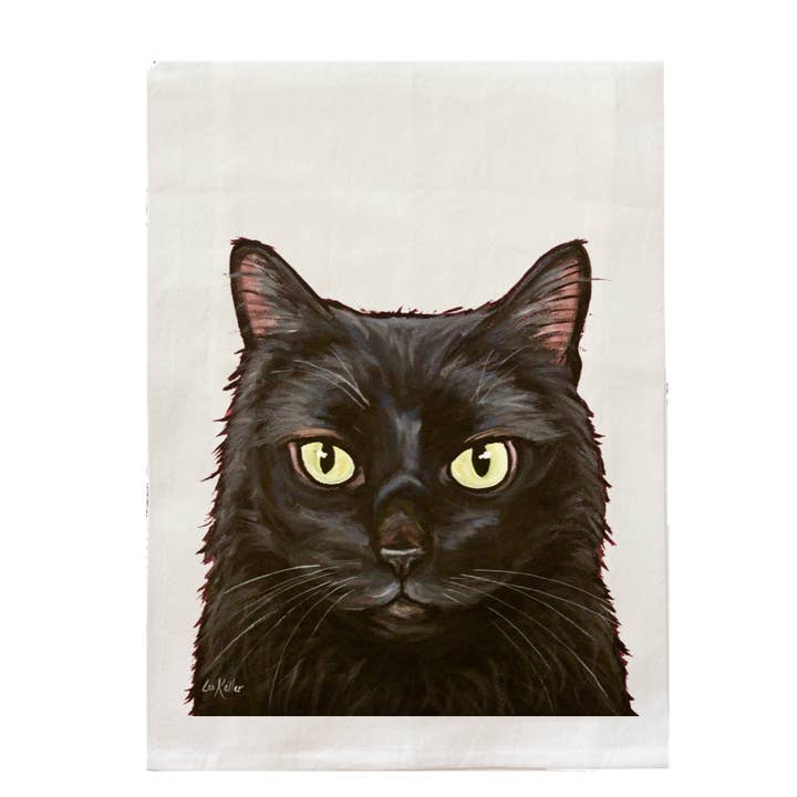 Hippie Hound Studios – wholesale Kökshandduk – Svart katt kökshandduk, katt älskare mjöl säck handduk