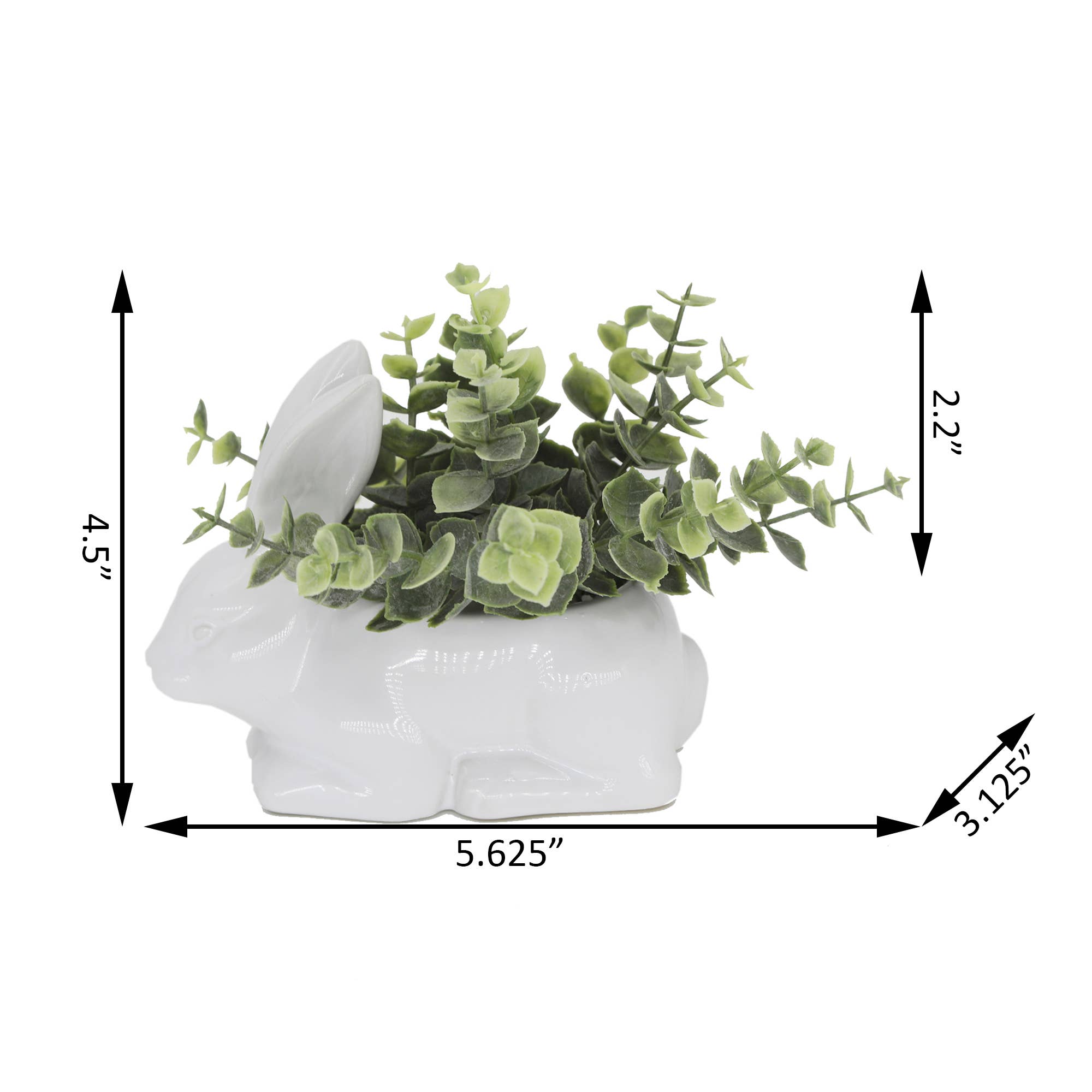 Flora Bunda Inc - Wholesale Kunstplant - Kunstgroen in witte keramische konijnenplanter1