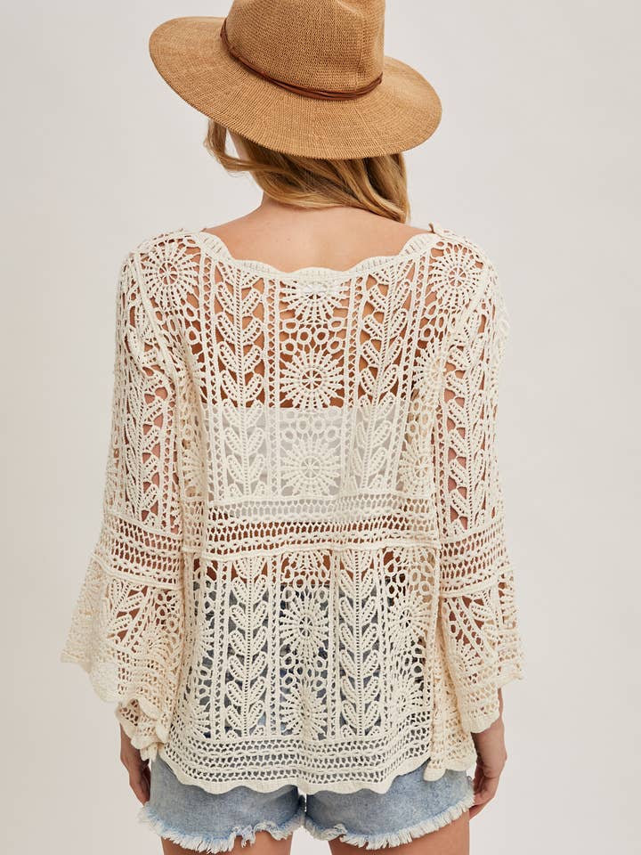 Bluivy - Wholesale Knit Top - Women's - CROCHET SHEER BELL-SLEEVE PULLOVER TOP4