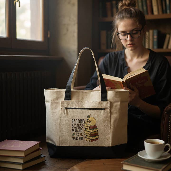 Fuzzy Loon Designs - Wholesale Tote Bag - Unisex - Reading Because Murder Is Wrong | Canvas Tote1