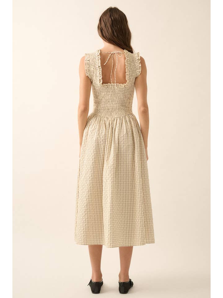 Promesa USA - Wholesale Dress - Women's - Check Plaid Smocked Ruffled Midi Dress