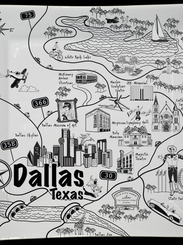 Dallas B&W Map Large Square Platter for wholesale by The Dish