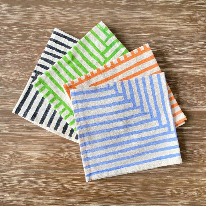 Fresh Painterly Stripe Hand Printed Cotton Napkins, Set of 4 for wholesale by Bright Beige