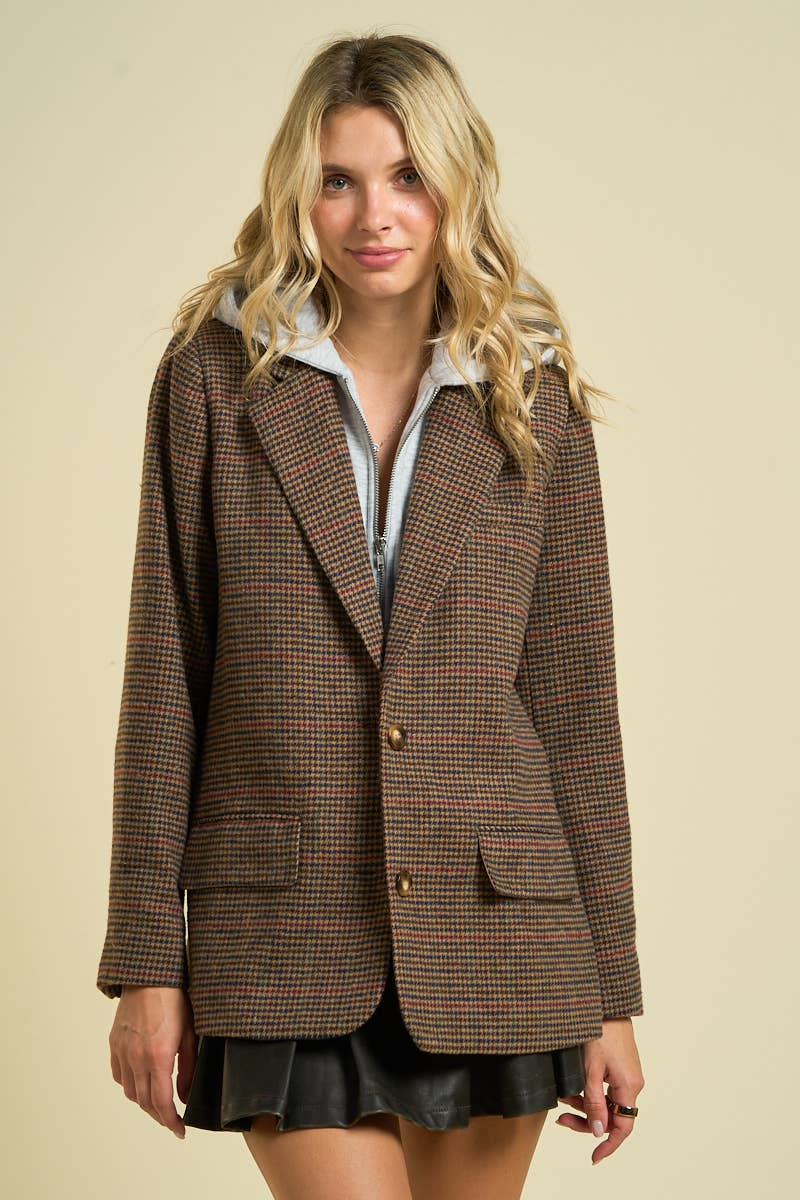 Brown 2796-Women's Oversized Hounds tooth Blazer for wholesale on Faire4