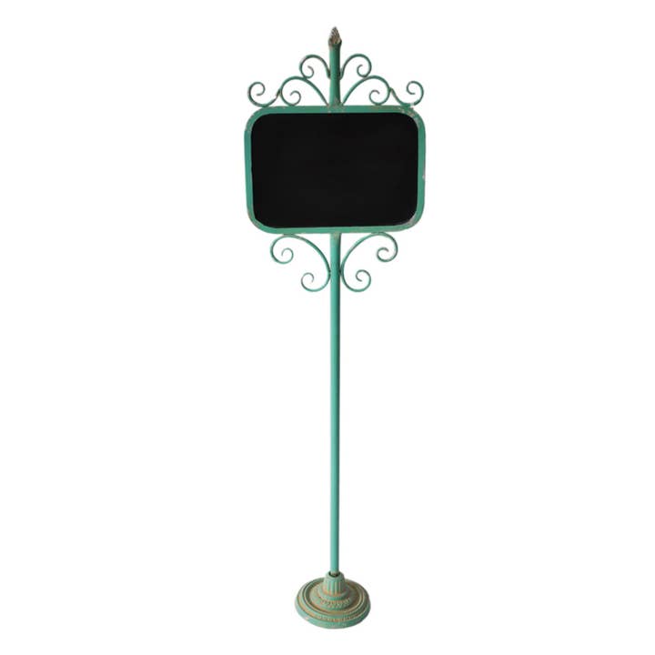 Lyrion Turquoise Standing Metal Chalkboard for wholesale on Faire