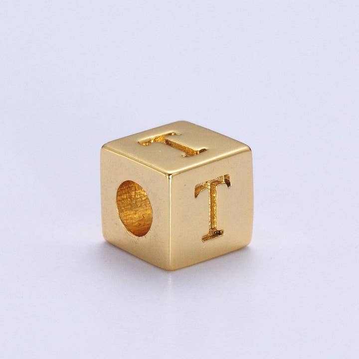 Aim Eternal - Wholesale Individual Charm/Pendant - Gold Initial Letter Alphabet 6.2mm Block Beads Charm Connector For Jewelry Making Component Supply A-A1145-A-A115719