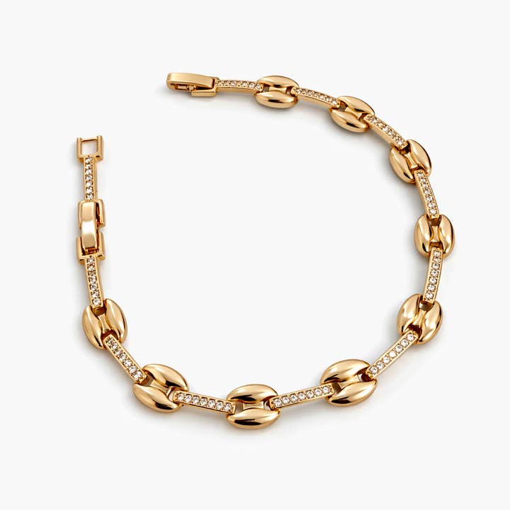 18K Gold Plated Brass 18+2 cm CZ Link Bracelet | Wholesale for wholesale by DV Jewel