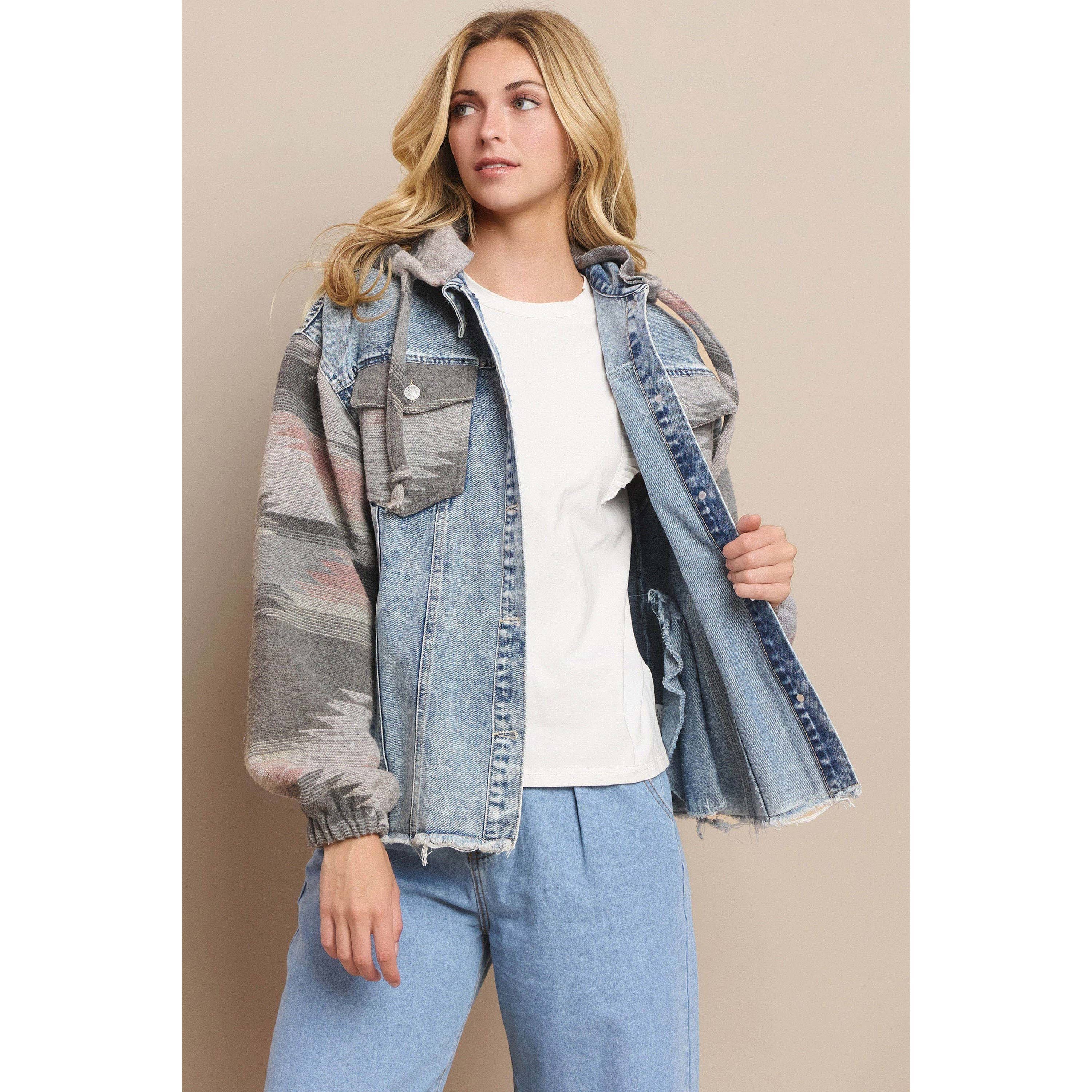 Mapcie – wholesale Shirt Jacket/Shacket - Women’s – WASHED AZTEC DENIM SHACKET WITH POCKET1