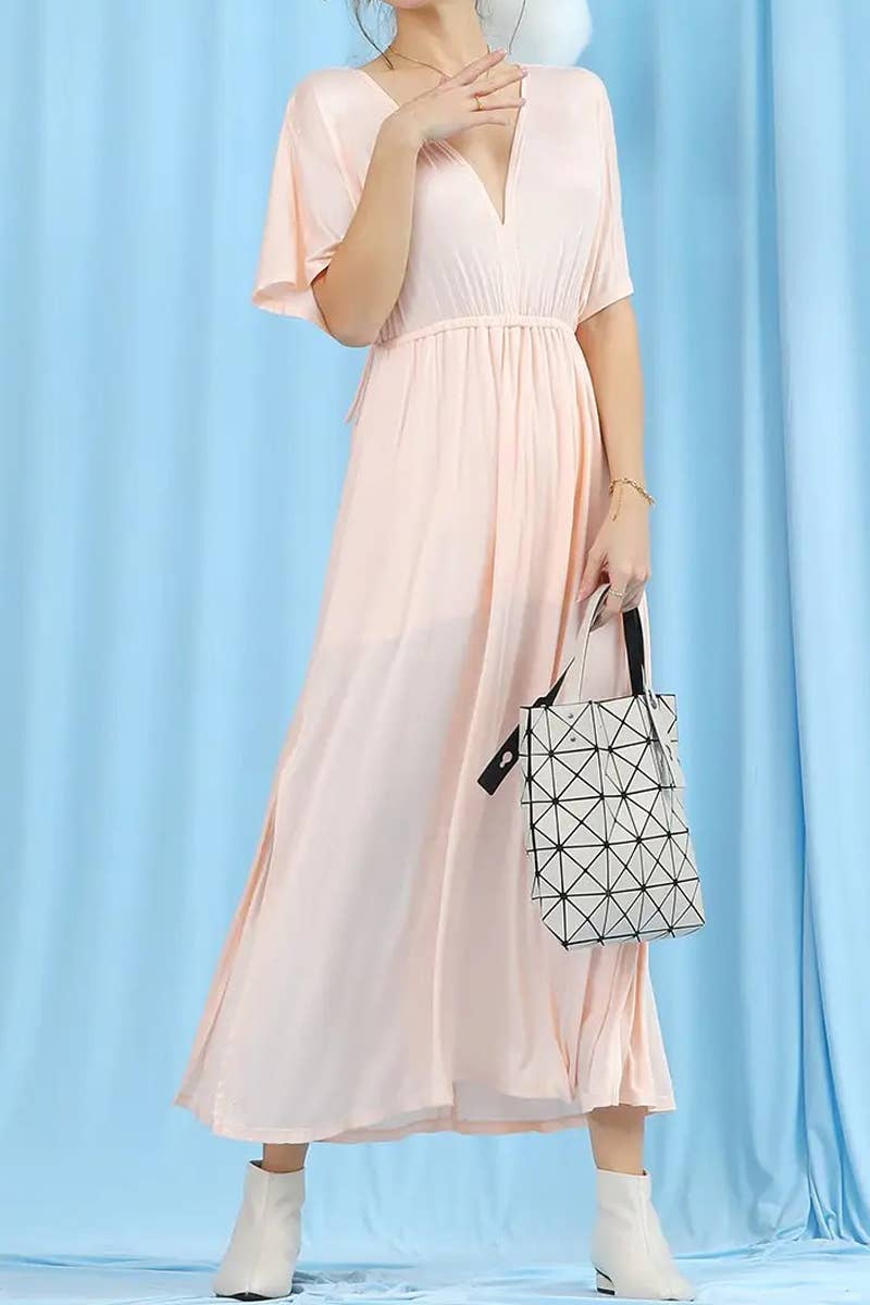 ACCITY - Wholesale Dress - Women's - V-Neck Short Sleeve Back Bow Empire Dress27