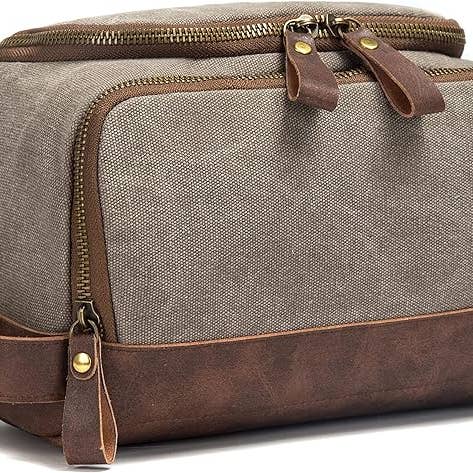 Crover - Wholesale Toiletry Bag - Unisex - Canvas Toiletry Bag with Hanging Hook & Faux Leather Trim2