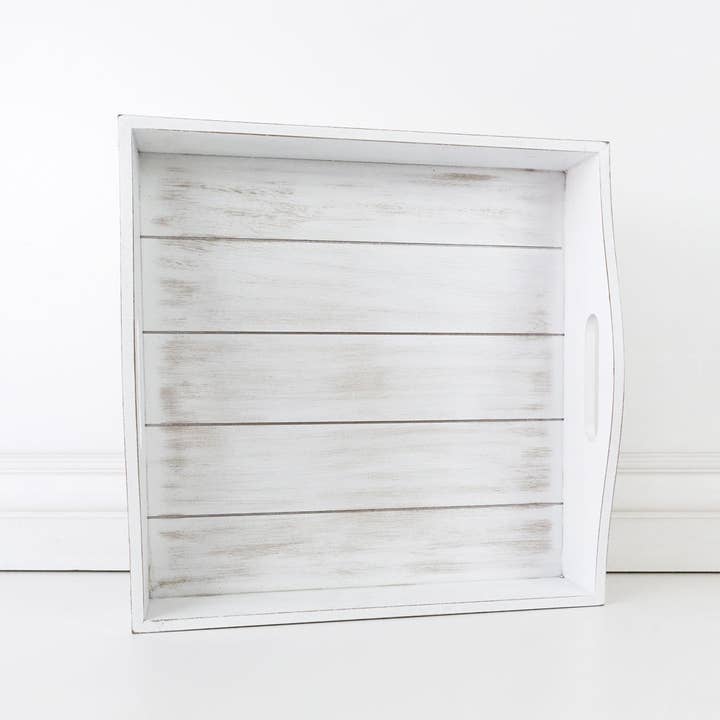 Adams & Co. - Wholesale Decorative Tray - 10707 - 15x4x15 wood slatted tray white with handles Thanks