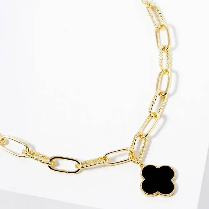 Wild Honey - Wholesale Pendant/Charm Necklace - 18K Gold Dipped Quatrefoil Pendant Link Chain Necklace