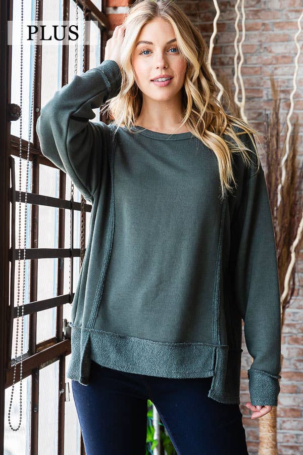 7th Ray - Wholesale Knit Top - Women's - [PLUS SIZE] Cotton Blend Raw Edge Hi Low detail Top  T5276XL20