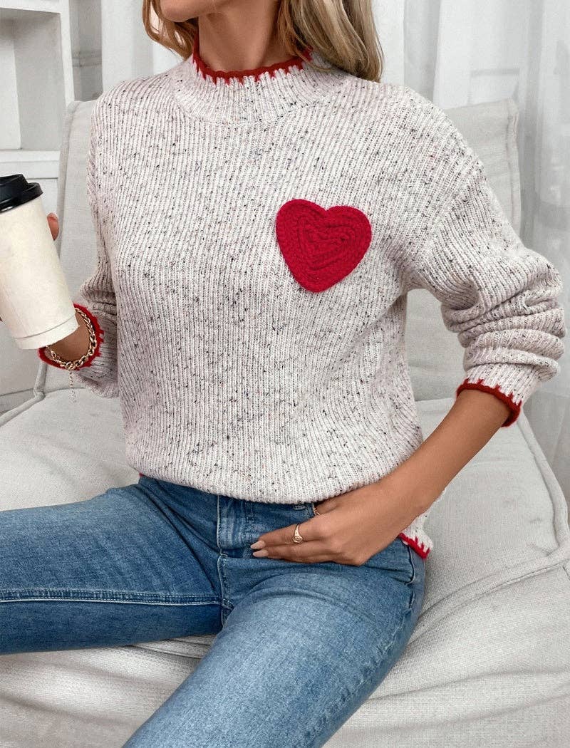 GREY Crew Neck Sweater with Heart Patch Design for wholesale on Faire3