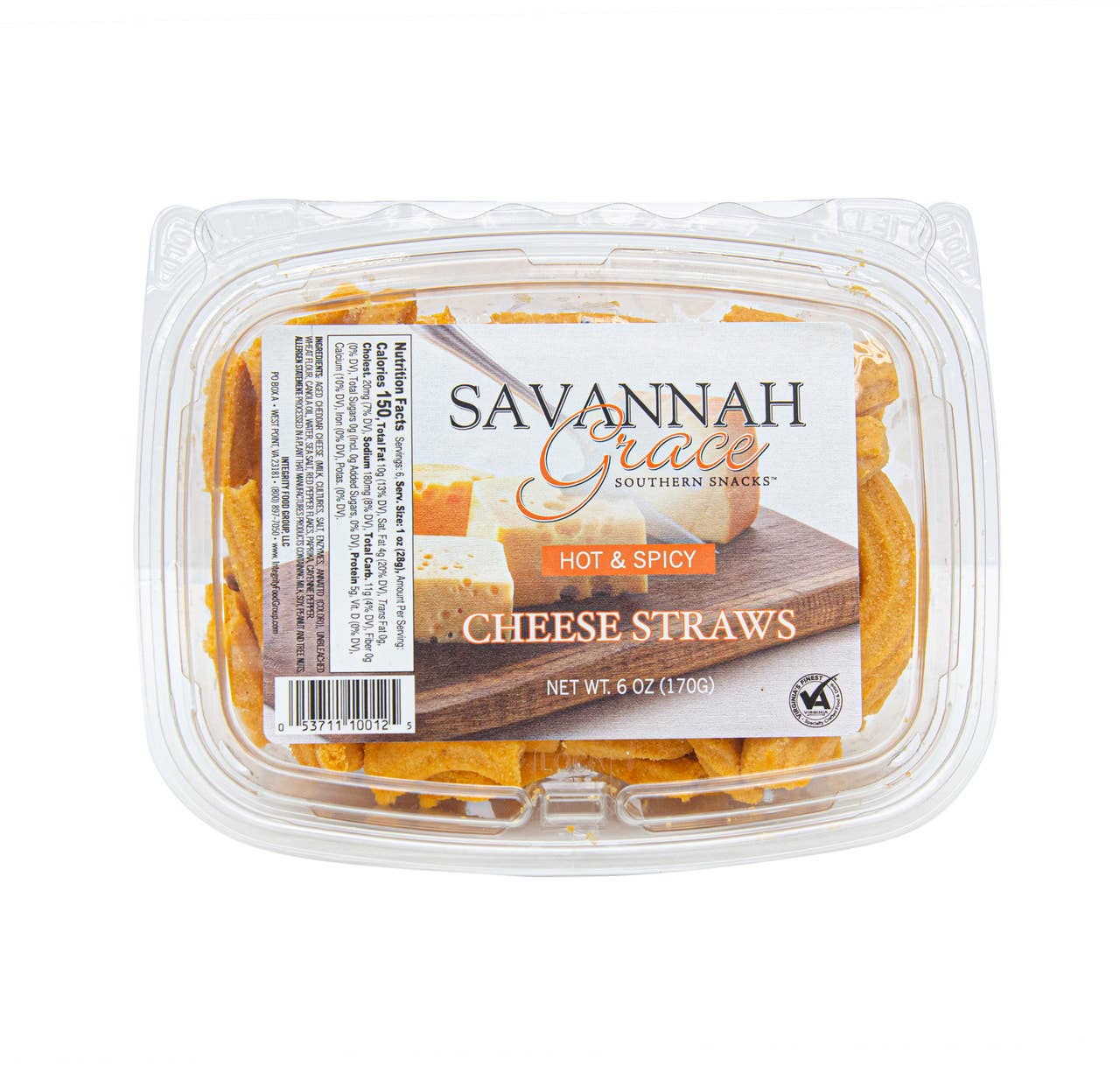 Integrity Food Group - Wholesale Puffed Snack - Hot & Spicy Cheese Straws 6 oz Tub