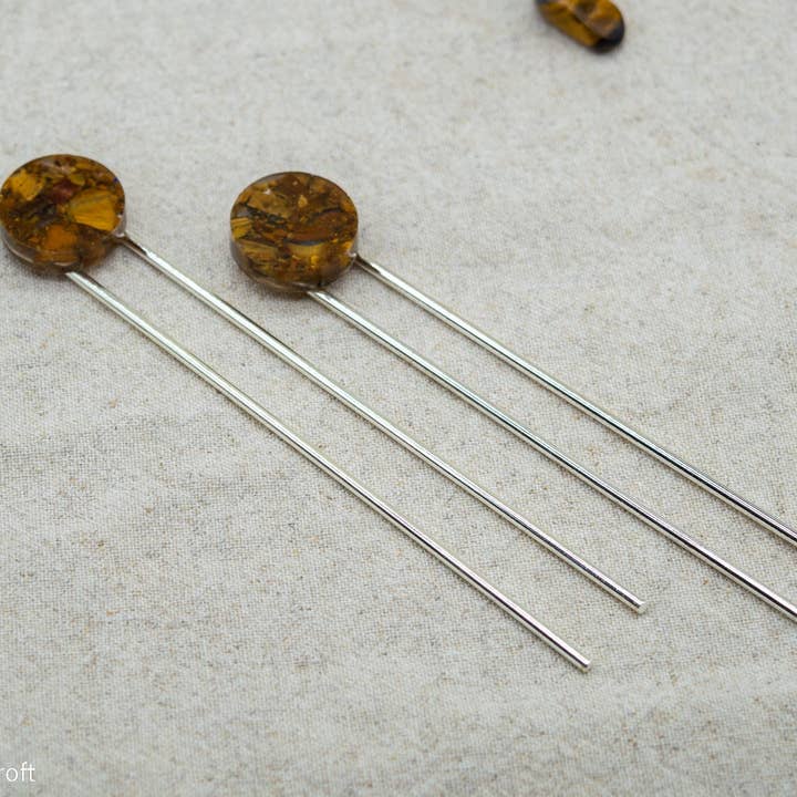 Saskia Wrycroft - Wholesale Hair Pin - Tigers Eye Resin Hair Pin | Hair Fork | Silver Plated2