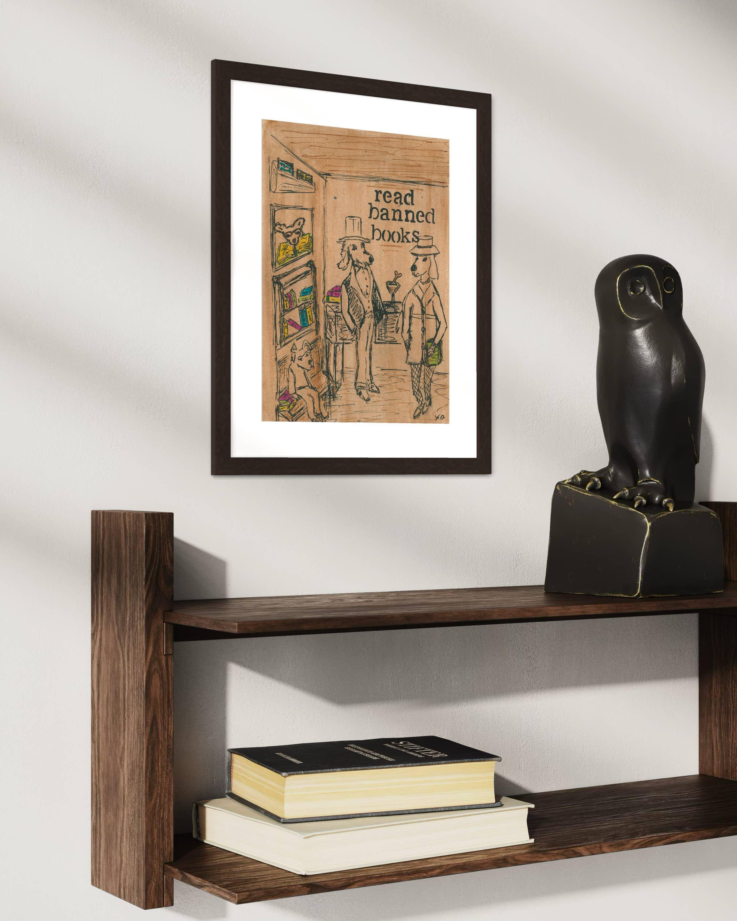 Bernie Street Studios - Wholesale Art Print - READ BANNED BOOKS New Yorker inspired original dog print2