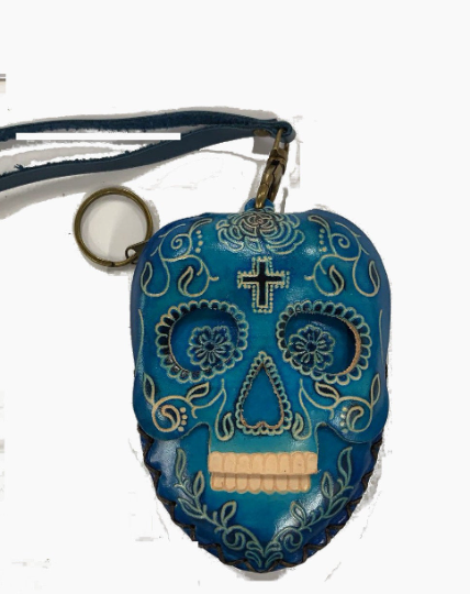 Sunflower Handmade leather inc - Wholesale Portemonnee - Dames - Cp3527 leren portemonnee met schedel en polsbandje – dag van de doden design6