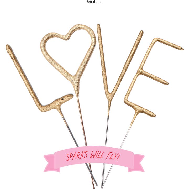TOPS Malibu - Wholesale Sparkler - Mini 4" Gold "LOVE" Sparkler Wand Card - "Sparks Will Fly"