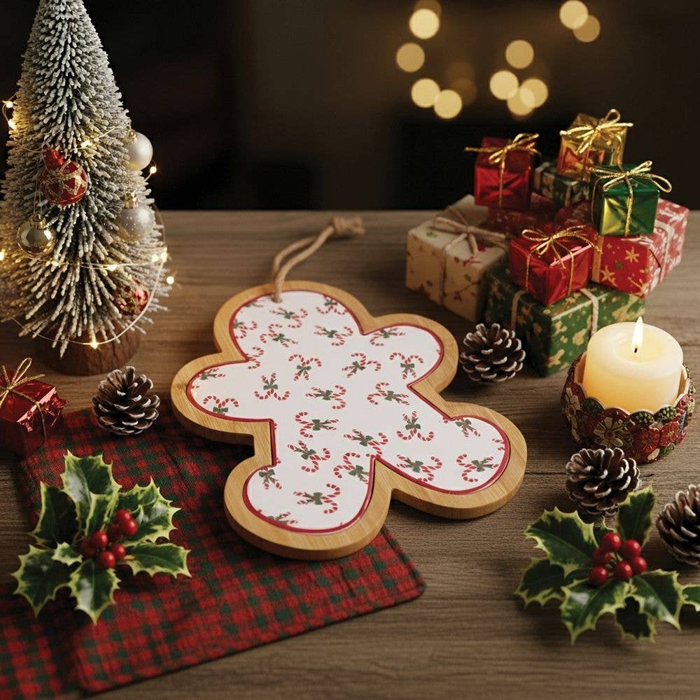 VdE Tivoli 1996 - Wholesale Ornament Set - XMAS FIOCCHI CUTTING BOARD SNOWMAN 20X24 BAMBOO/CERAMIC1