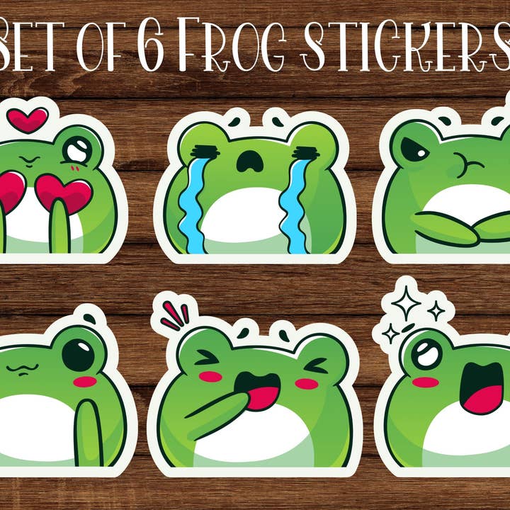 Set of 6 Glossy Frog Stickers for wholesale by True North Bazaar