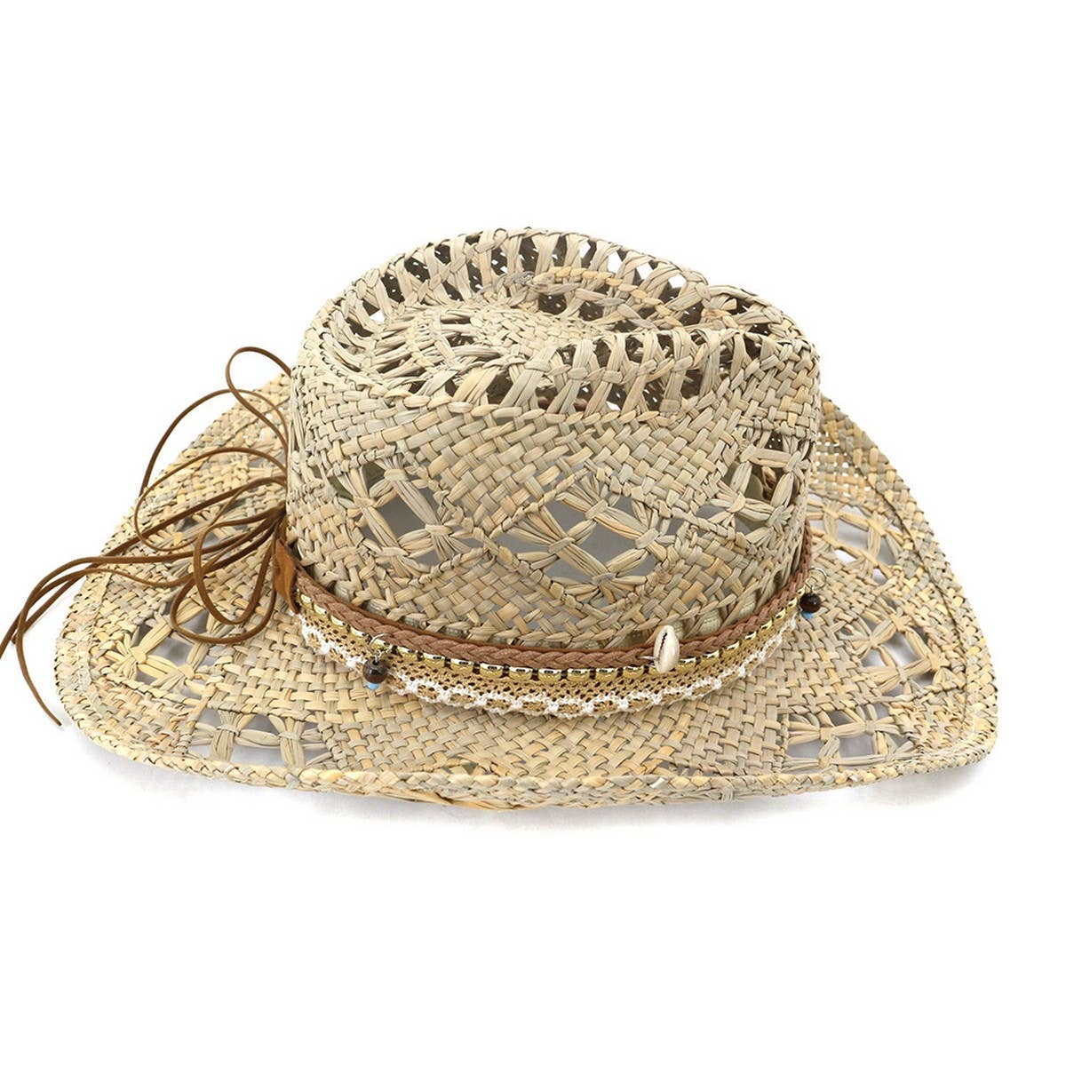 MULTICOLOR Beaded Rope Handmade Seagrass Cowboy Sun Hat_CWAH1251 for wholesale on Faire1