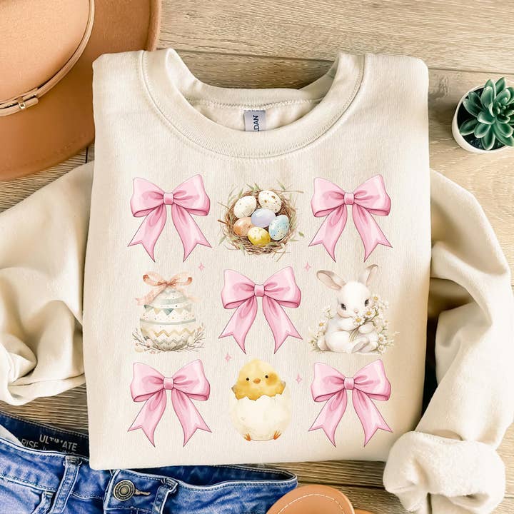 NVC Ecommerce LLC - Wholesale T-Shirt (Graphic) - Women's - Happy Easter T-Shirt, Pink Easter Tee, Easter Bunny Sweater0