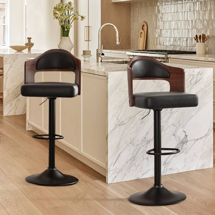 BlakOutlet - Wholesale Stool - Set of 2 Wooden Barstools PU Leather Upholstered Bar Chairs43