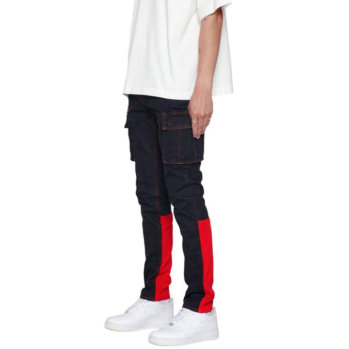 Jeans cargo da uomo Blank State in nero/rosso per la vendita all'ingrosso da parte di Robin K
