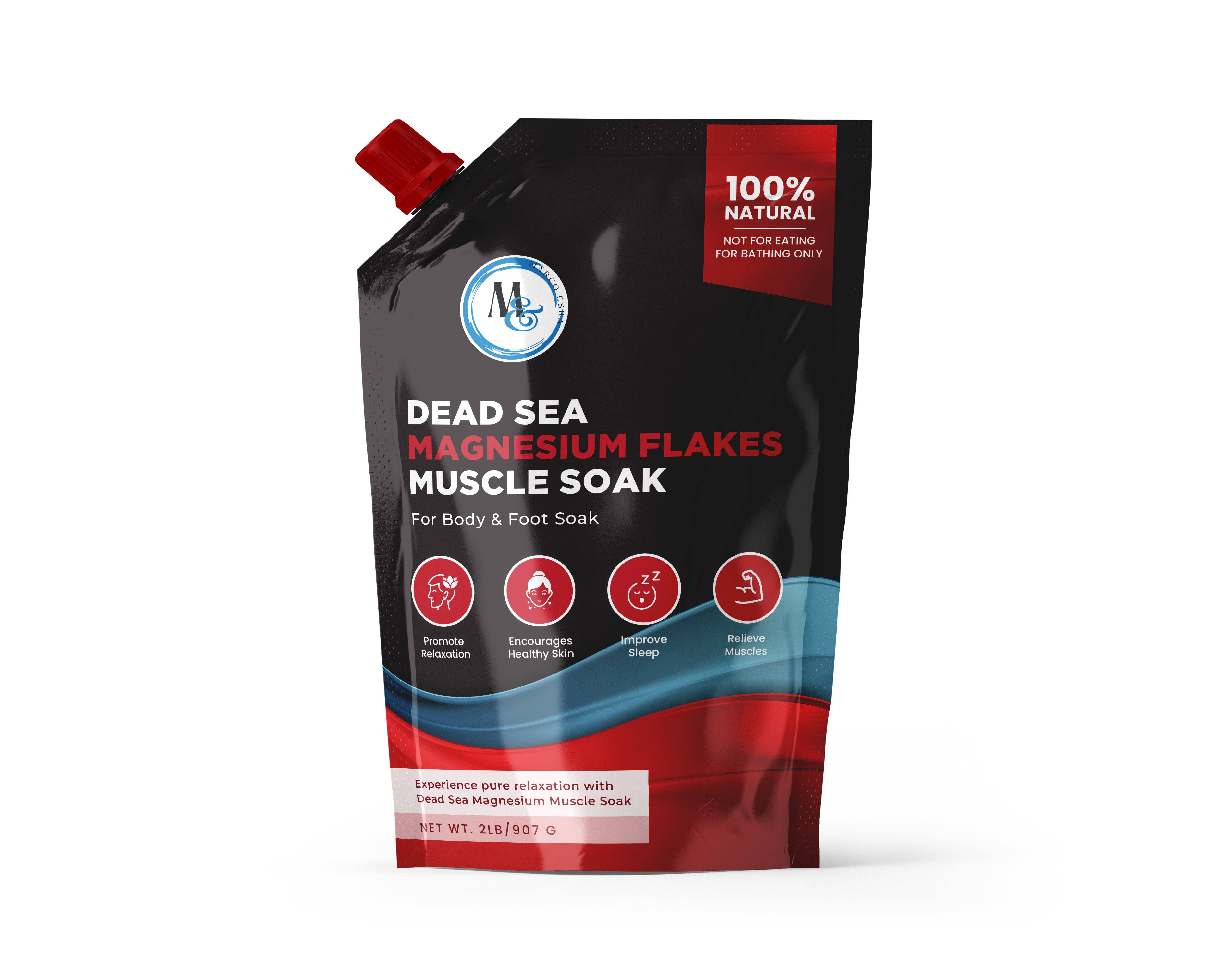 Marco Esra – Engroshandel Badesalt – Dead Sea Magnesium Muscle Soak 2 lb. - Muskelreparationsbad Soak - Muskelreparationsbadesalte med æteriske olier - Dødehavets badesalte til muskelaflastning, ømhed, træthed - afslappende badevæg til genopretning og cirkulation