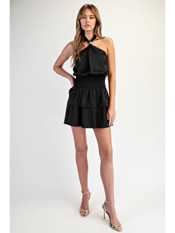 Edit by Nine - Vente Robe – femme - Robe Mini à Volants avec Taille Smockée et Bretelles Fines3